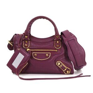 BALENCIAGA Classic Mini City Hand Shoulder Bag Leather Purple 90289223